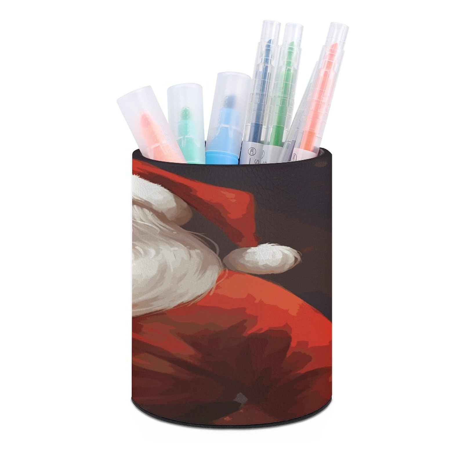 LDGSUPH Santa Claus Round Pen Holder Leather Pen Cup Pencil Cup Pen Organizer Pencil Holder for Desk Organizer Pencil Organizers Makeup Brush Holders for Home Office Gift