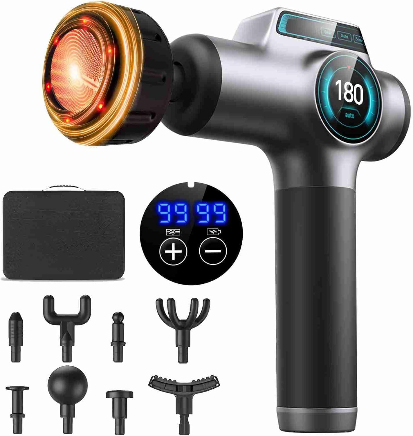 Massage Gun, High-Performance Percussion Massager for Muscle Relief, Professional Deep Tissue Massage Gun&Handheld Muscle Massage Gun with Heat for Full-Body Relaxation with Storage Bag,