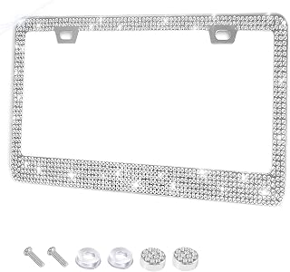 Vemote Bling License Plate Frames for Women 1 Pack Sparkly Diamond License Plate Cover, Car Glitter Rhinestone License Plate Frame Holder, Stainless Steel Bedazzled Frame for Girl,Glitter Crystal Cap