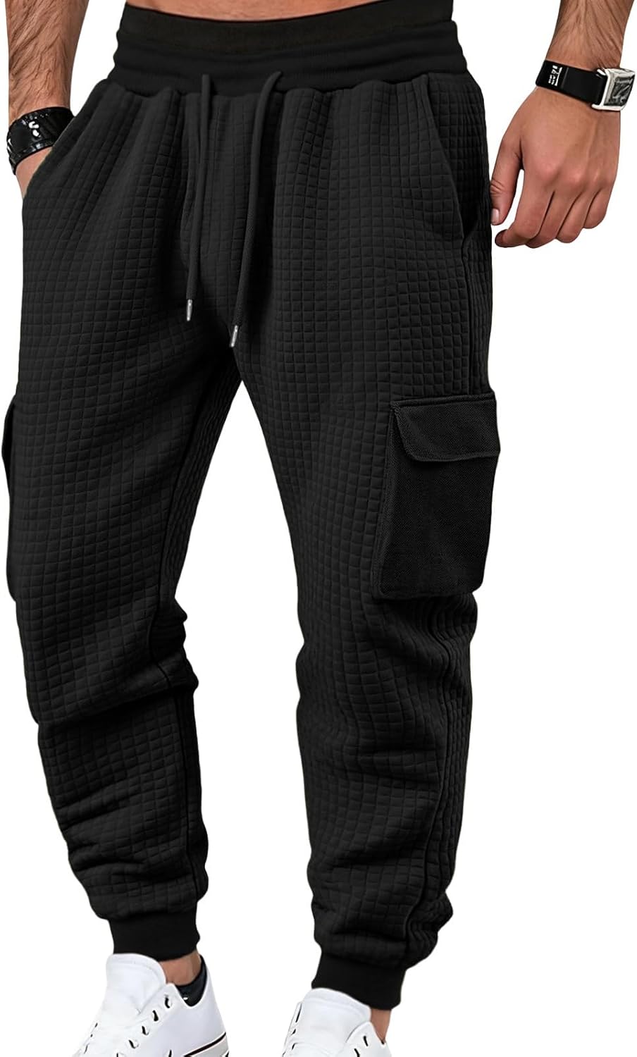 Mens Sweatpants Waffle Knit Pants Elastic Waist Drawstring Jogger Sweatpants with P...