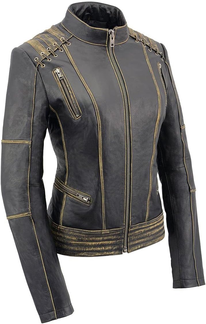 Milwaukee Leather MLL2527 Women's 'Elegant' Distressed Brown Detail Laced Leather Jacket