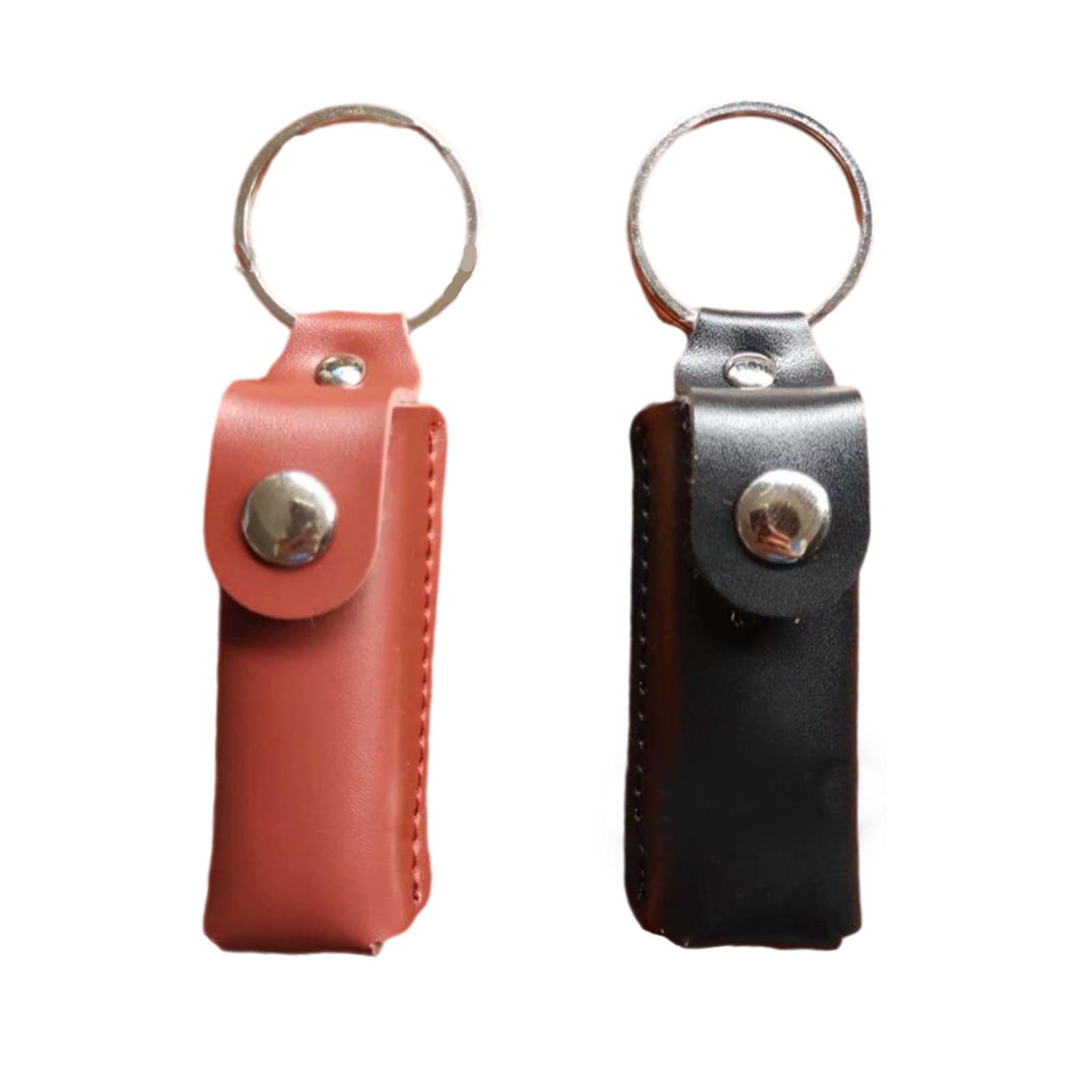 Leather USB Flash Drive Case, 2 Pcs Thumb Drive Case Leather USB Storage Case Press Buckle Keyring Black Brown for Worker Souvenir