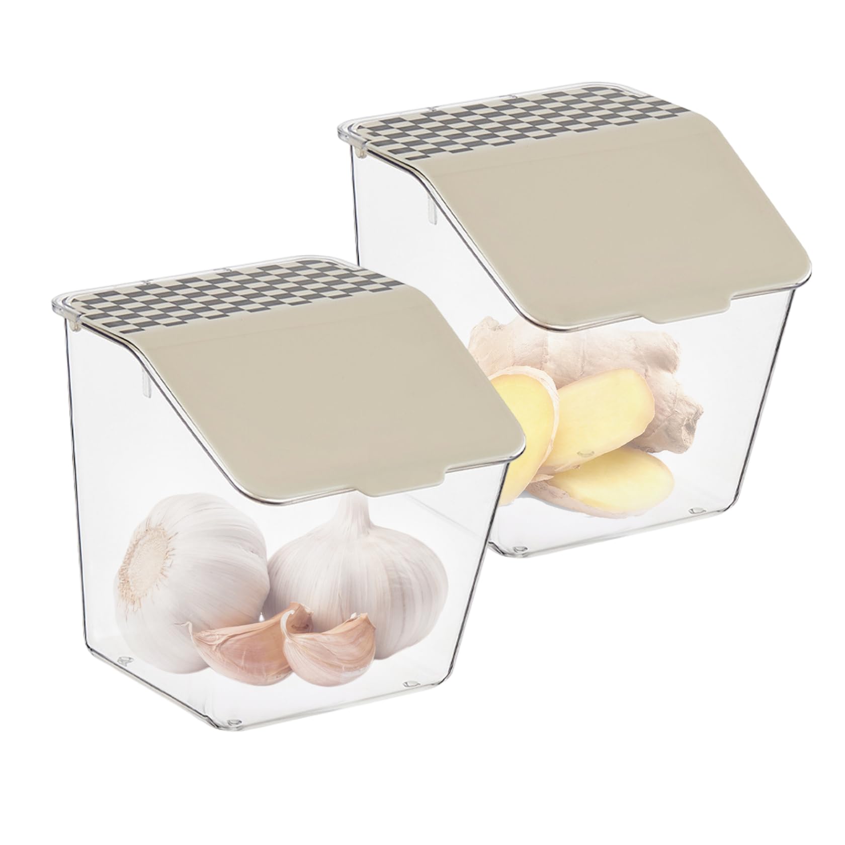 Garlic Container with Lid 2Pcs, Wall-Mounted Transparent Waterproof Dustproof Ginger Green Onion Pepper Chilli Storage Box Jar for Kitchen Restaurant, Garlic Jar
