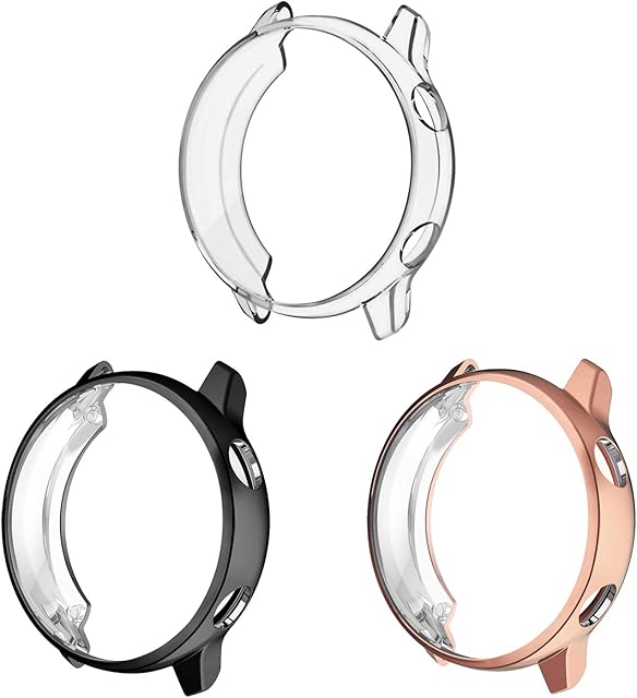 FINTIE Case Compatible with Samsung Galaxy Watch Active 40mm - [3 Pack] Premium Soft TPU Screen Protector All-Around Protective Bumper Shell Cover, Black&Clear&Rose Gold