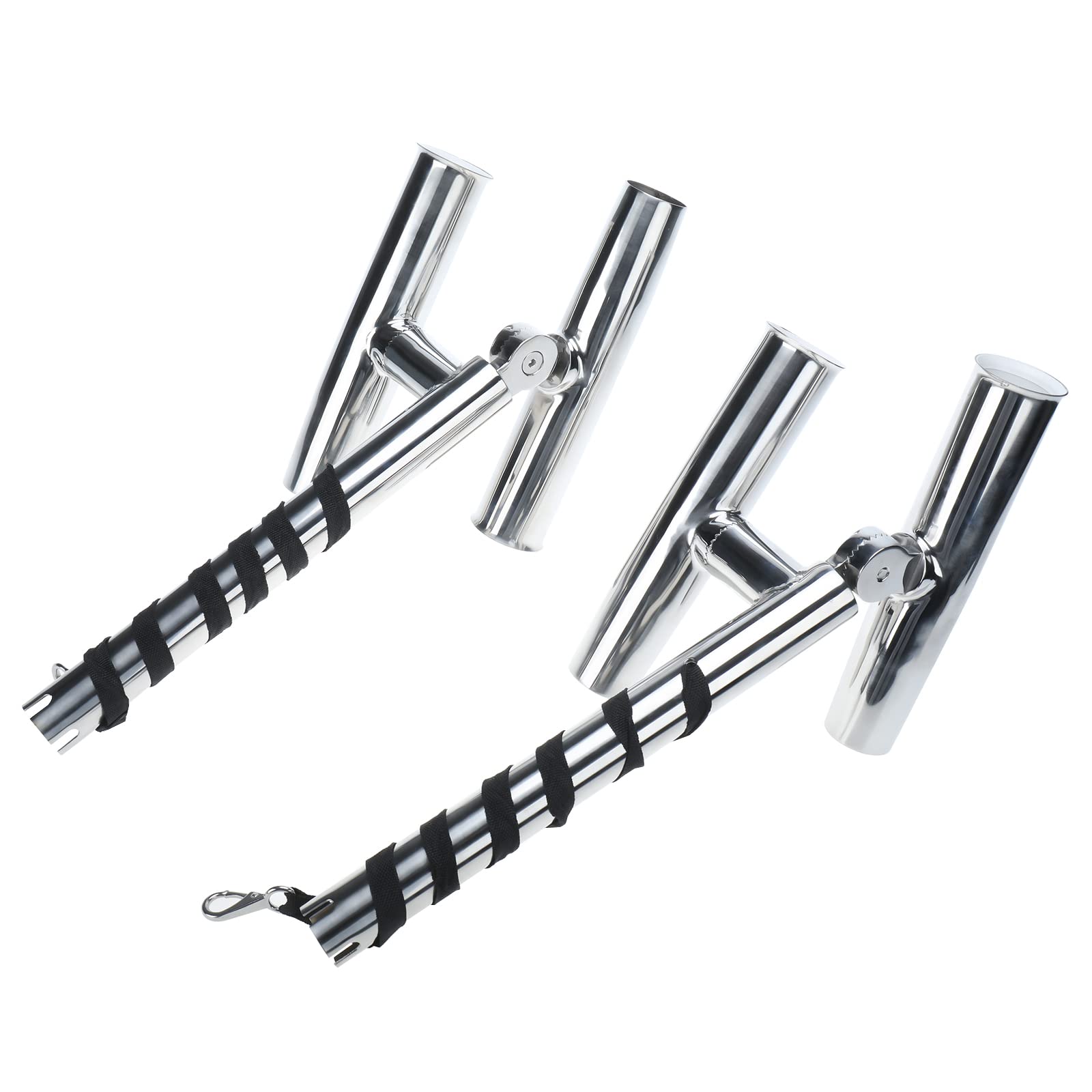 YaeMarine Coppia di supporti per canna da pesca in acciaio inox argentato, altamente lucidato, doppio supporto per canna da pesca regolabile, doppio angolo regolabile, qualsiasi angolo dall'acqua per