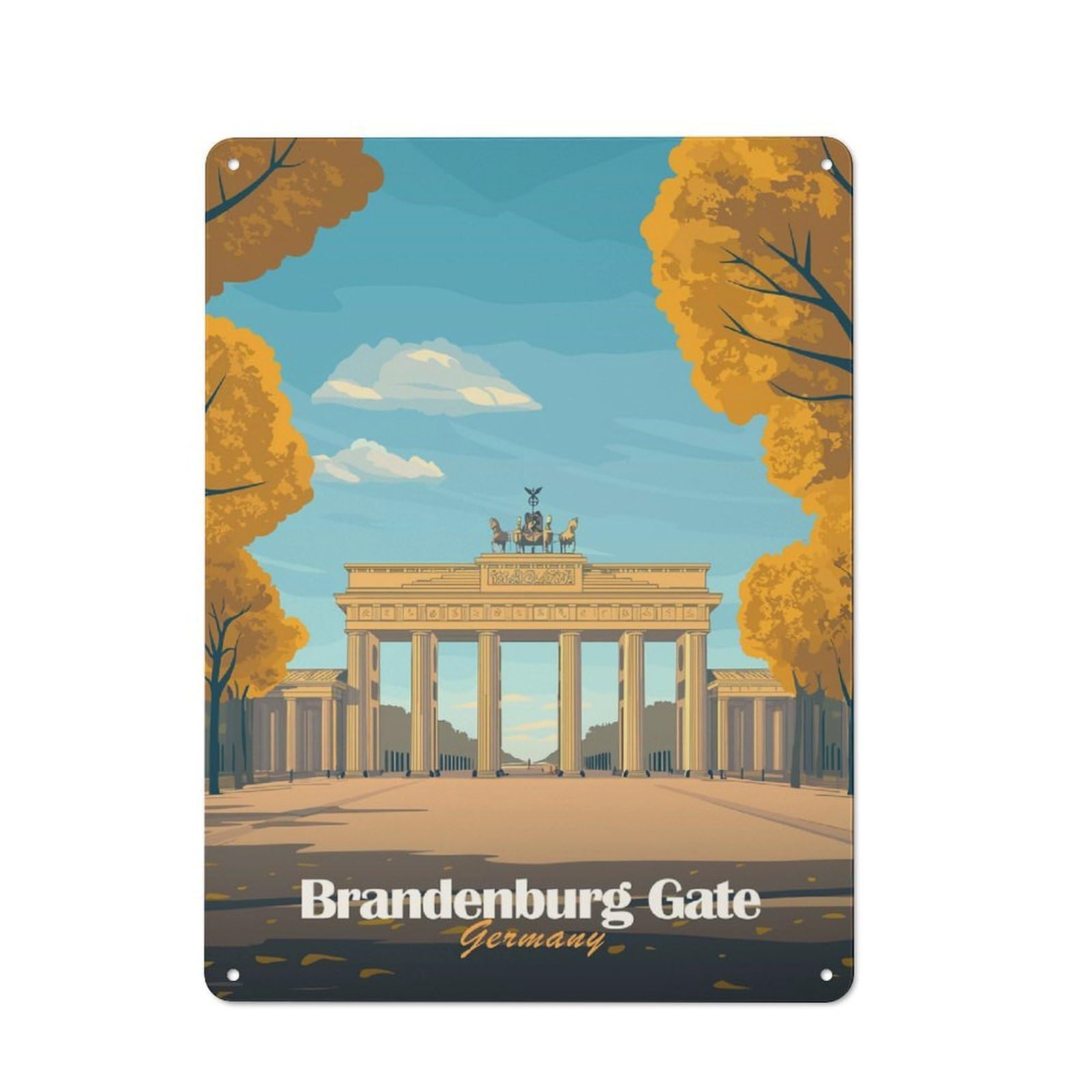 Junmoney Style Brandenburg Gate Illustration Metal Wall Sign 40X30cm, Retro Decor For Workshop Wall, For Garage, Workshop And Man Cave Decoration