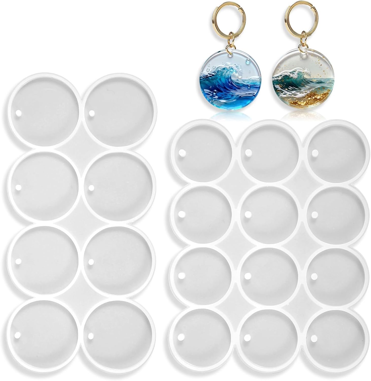 JJUNW Flat Circle Silicone Mold, Resin Circle Molds, 2Style Round Epoxy Resin-Molds Drilled Round Earrings Pendant Mold for Earrings Keychain Pet Tag Jewelry Making Epoxy Resin Art