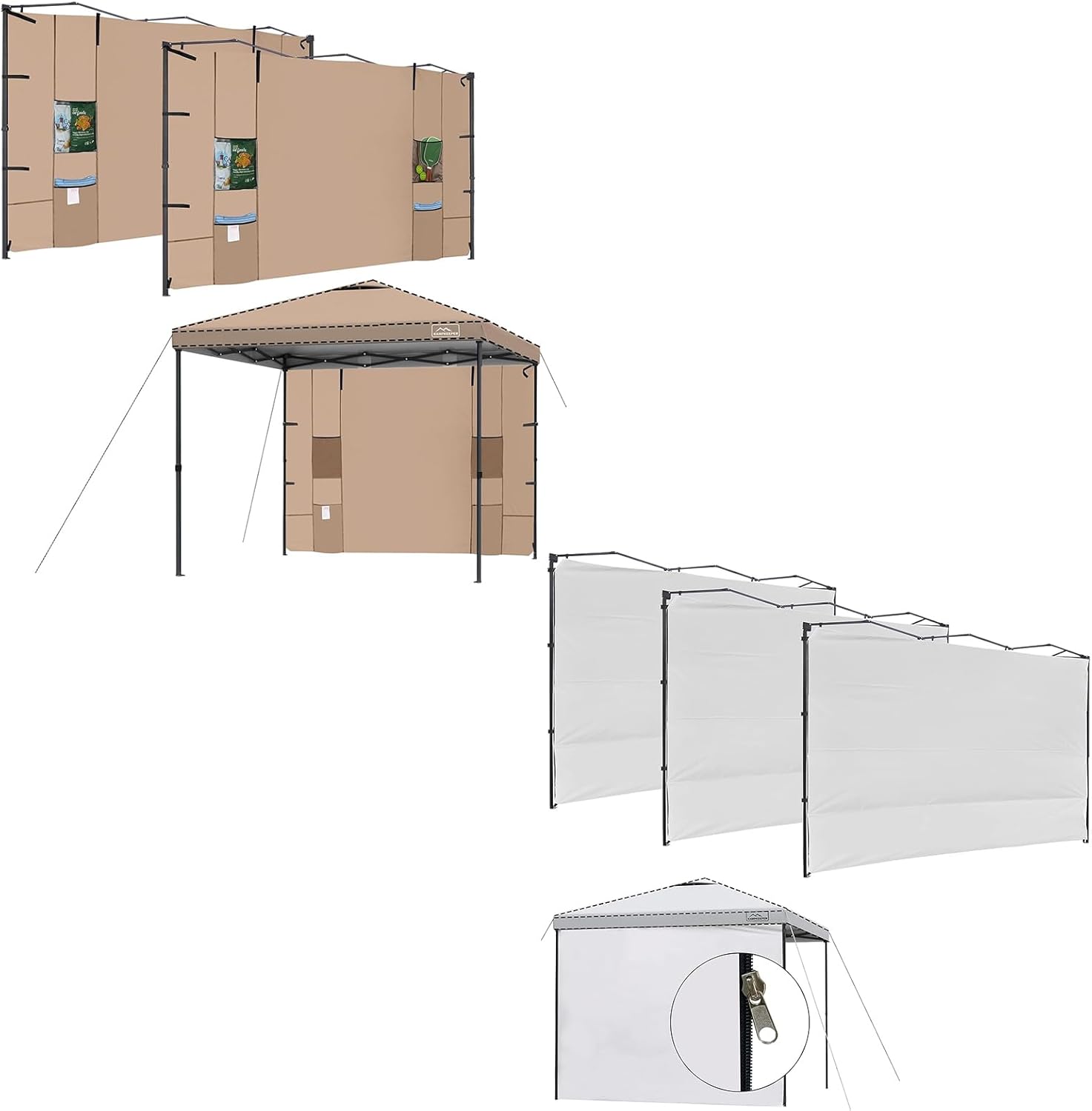 KAMPKEEPER 2Pcs Instant 10X10 Canopy Sidewalls with 4 Pockets(Khaki) 3Pcs 10X10 Canopy Tent Sidewalls with Zipper (Red)