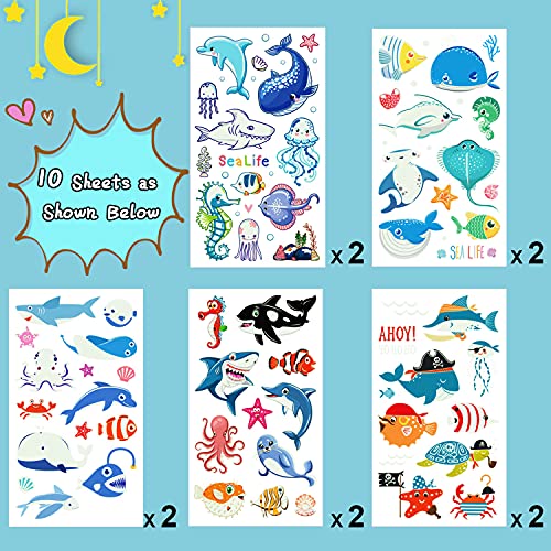 Partywind 130 Styles Luminous Shark Temporary Tattoos For Kids, Glow Shark Birthday Decorations Party Favors Supplies For Boys And Girls, Ocean Under Sea Fake Tattoo Stickers Gifts (10 Sheets) #TOP1