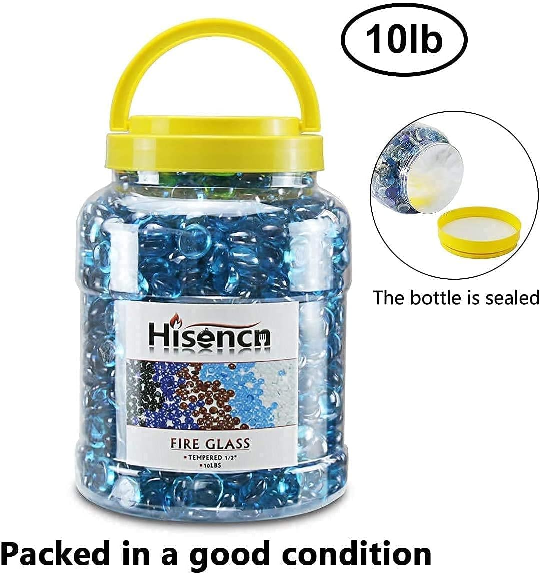 Hisencn Bundle of 1/2 inch 20 Pounds Fire Glass Beads for Fire Pit, Fireplace, Fire Bowls, High Luster Tempered Glass Rocks Pebbles, Decorative Vase fillers