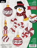 Bucilla Felt Applique 6 Piece Ornament Making Kit, Snowman's Peppermint Collection, Perfect for DIY Arts and Crafts, 89659E