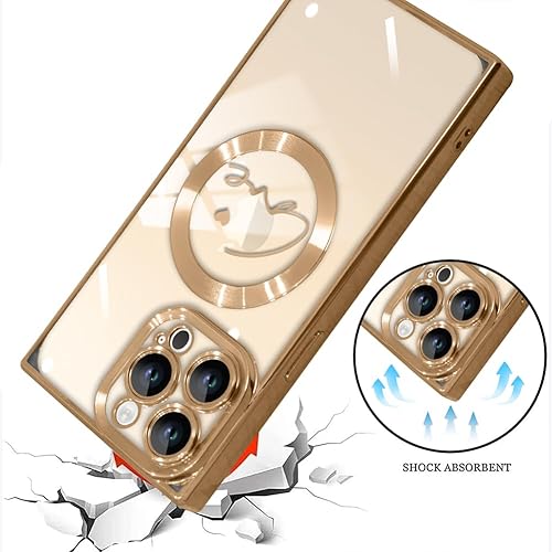 Miniatura 4 de Funda magnética transparente para iPhone 15 Pro Max cuadrada (compatible con MagSafe) con patrón de corazón de amor para mujeres y hombres, borde de