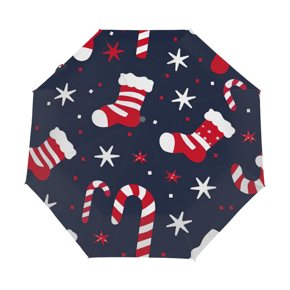 Compact Travel Umbrella Xmas Red White Candy Cane Sock Auto Open Close Umbrella Windproof Rain Umbrellas for Kids