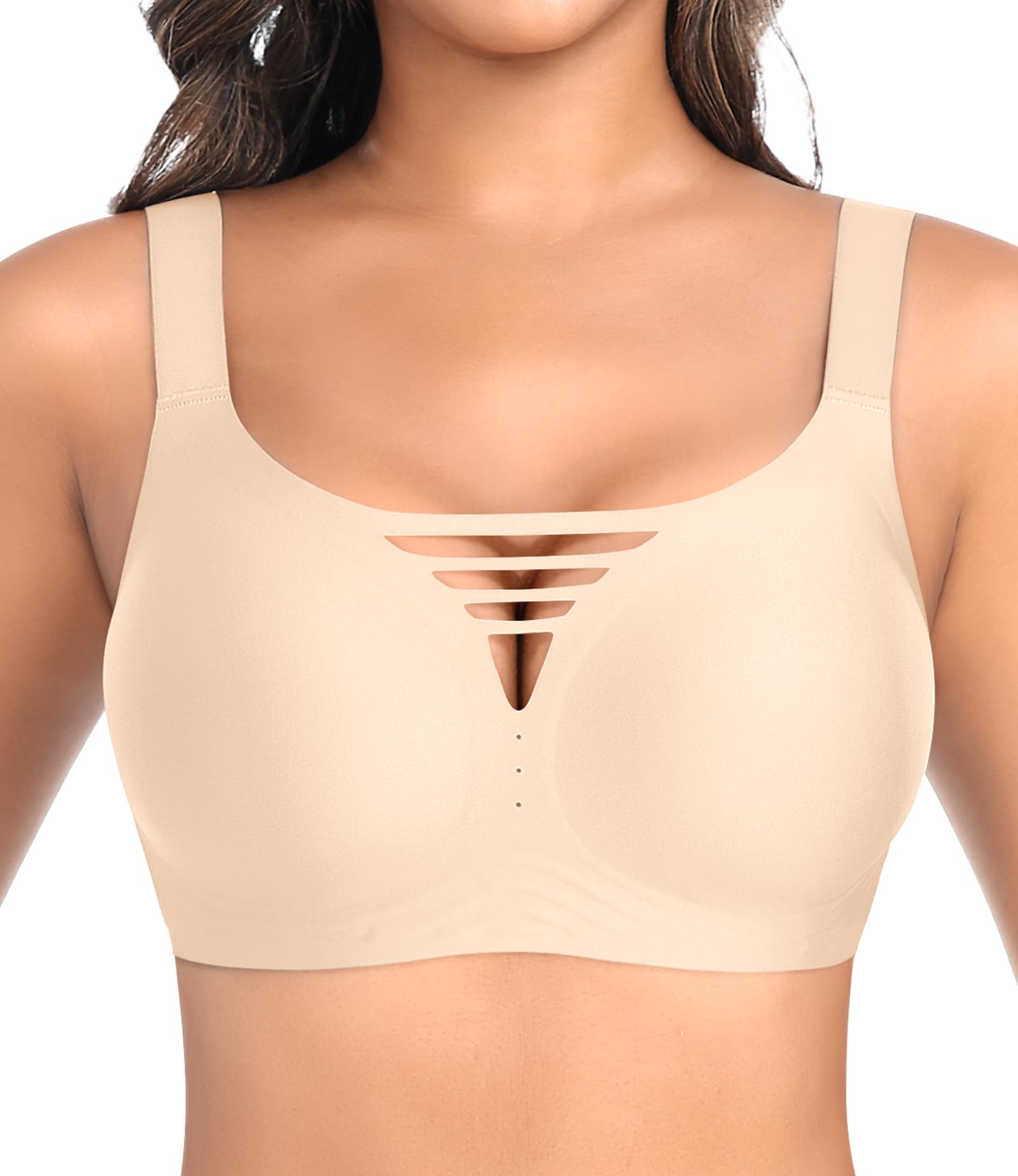 Damen BH Ohne Bügel Nahtloser Bequemer BH Bügelloser Glatter Weich BHS Gepolsterter Soft BHS Push Up Bustier Bra T-Shirt Bralette V-Ausschnitt