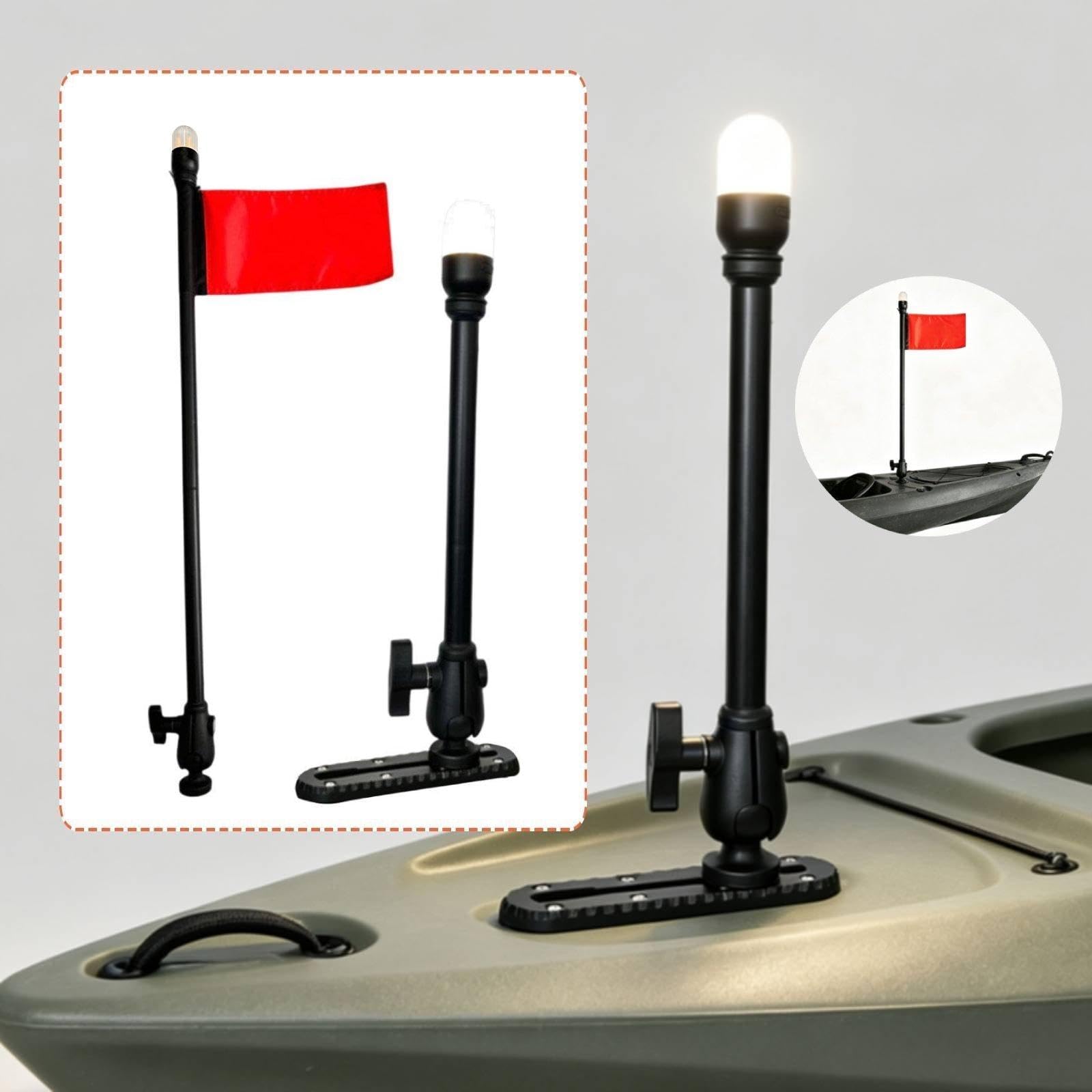 Kayak Light Illuminazione Palo Kayak Accessori LED Lampada Portatile Bandiera Segnalazione Alluminio Resistente Adatta per Pesca Canoa Barca