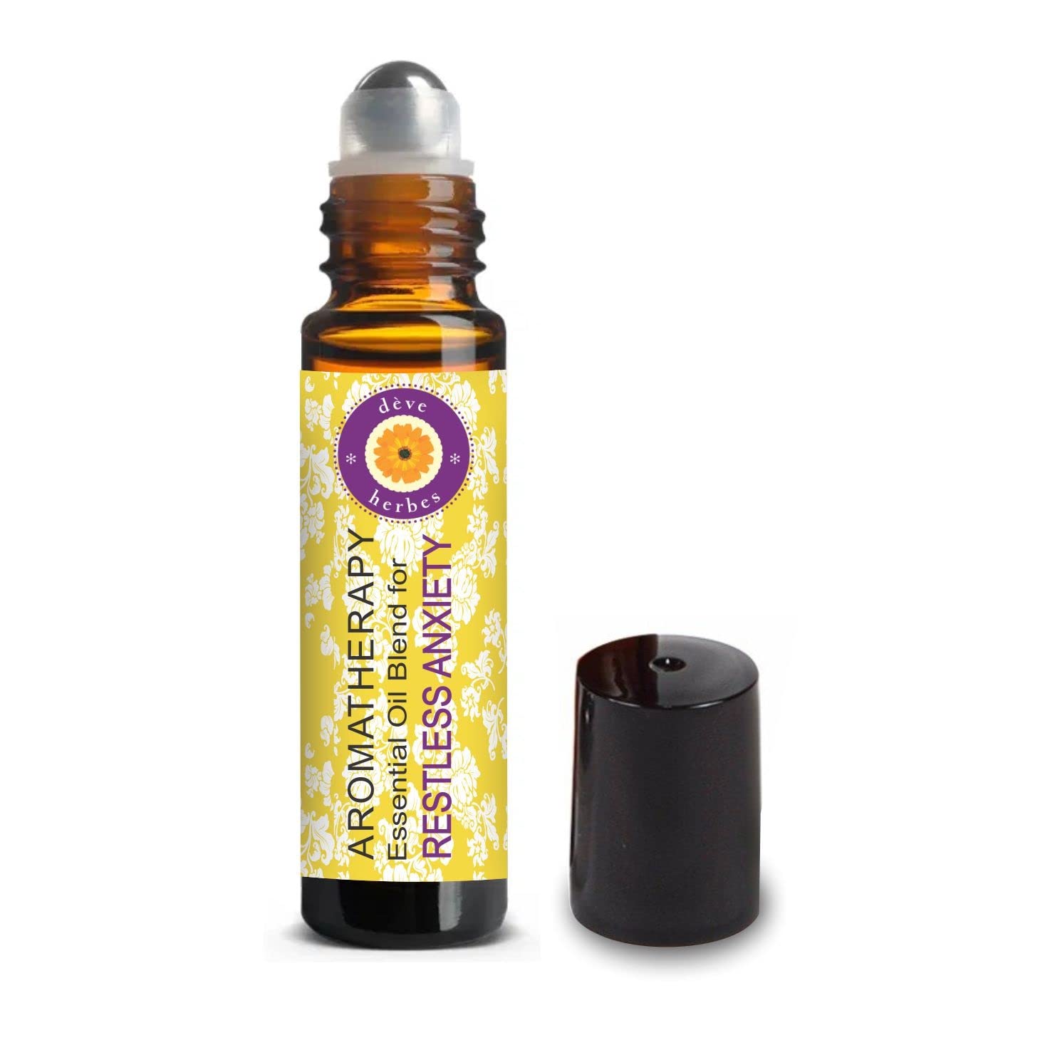 Deve Herbes RESTLESS ANXIETY RELIEF - Aromatherapy Essential Oil Blend of Vetiver, Cedarwood, Juniper Berry, Roman Chamomile, Frankincense & Mandarin Essential Oils 10ml