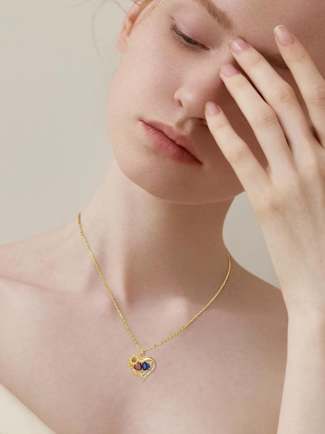 Sunflower Heart Necklace for Women 14K Gold Exquisite Valentines Day Anniversary Birthday Gifts for Wife Mother Her Double Birthstone Pendant Jewelry‘You Are My Sunshine’ - Image 3