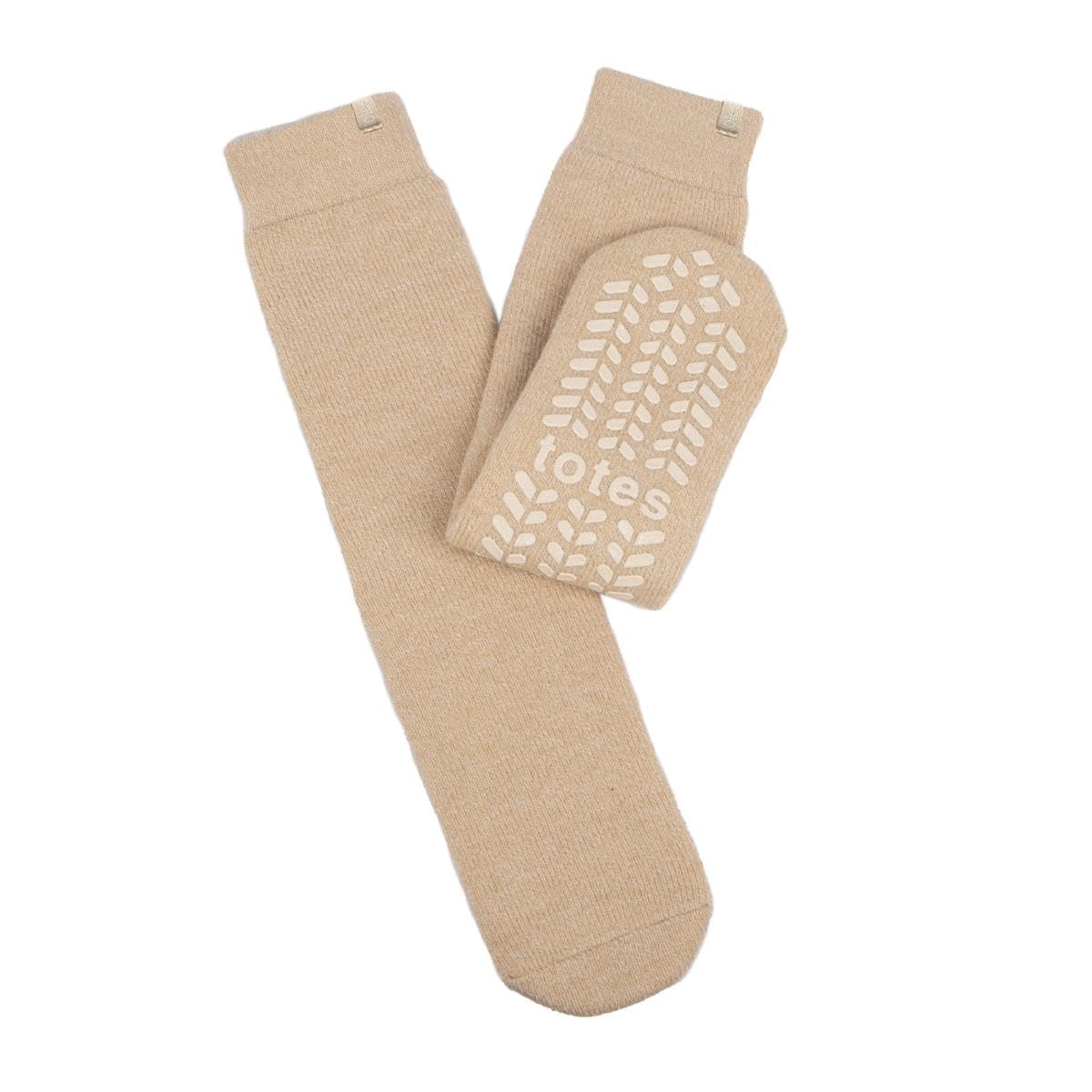 totes® Ladies Thermal Brushed Original Slipper Socks, 3.0 TOG Rating, Slip-Resistant, Tread Warm Brushed, Terry Lining Made with Recycled Yarns, OAT, One Size