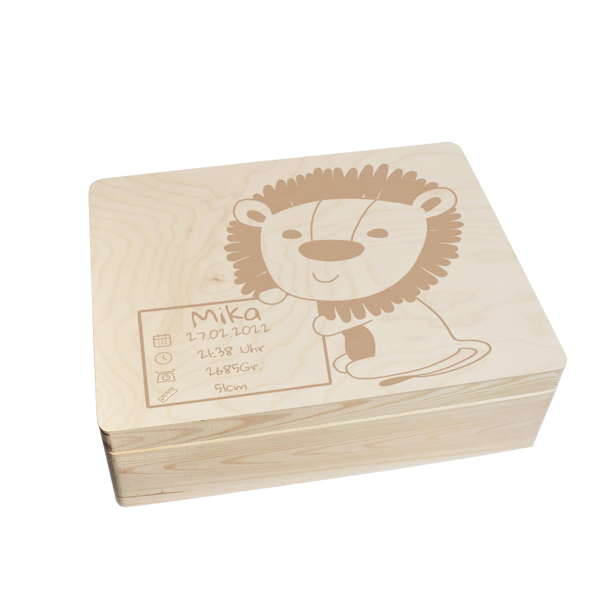 Scatola dei ricordi personalizzata per neonati e bambini con incisione leone, scatola in legno per bei ricordi, 40 x 30 x 14 cm