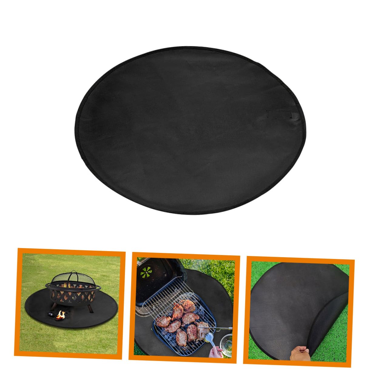 Tapis de Feu Extérieur Rond Noir, Silicone et Fibre de Verre