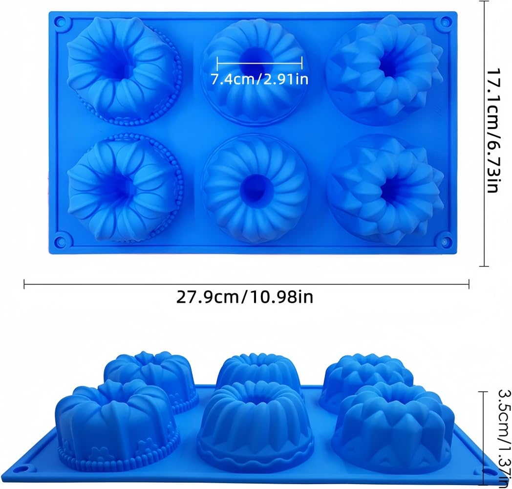 Accfore 2 Pack Silicone Cake Moulds, Doughnut Maker Silicone Baking Tray Cupcake Muffin Molds Mini Cake Pan for Coffee Cake Cupcake Brownie