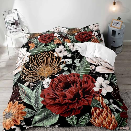 LUVIVIHOME 3PCS Boho Floral Duvet Cover Queen Bedding Sets, Vintage