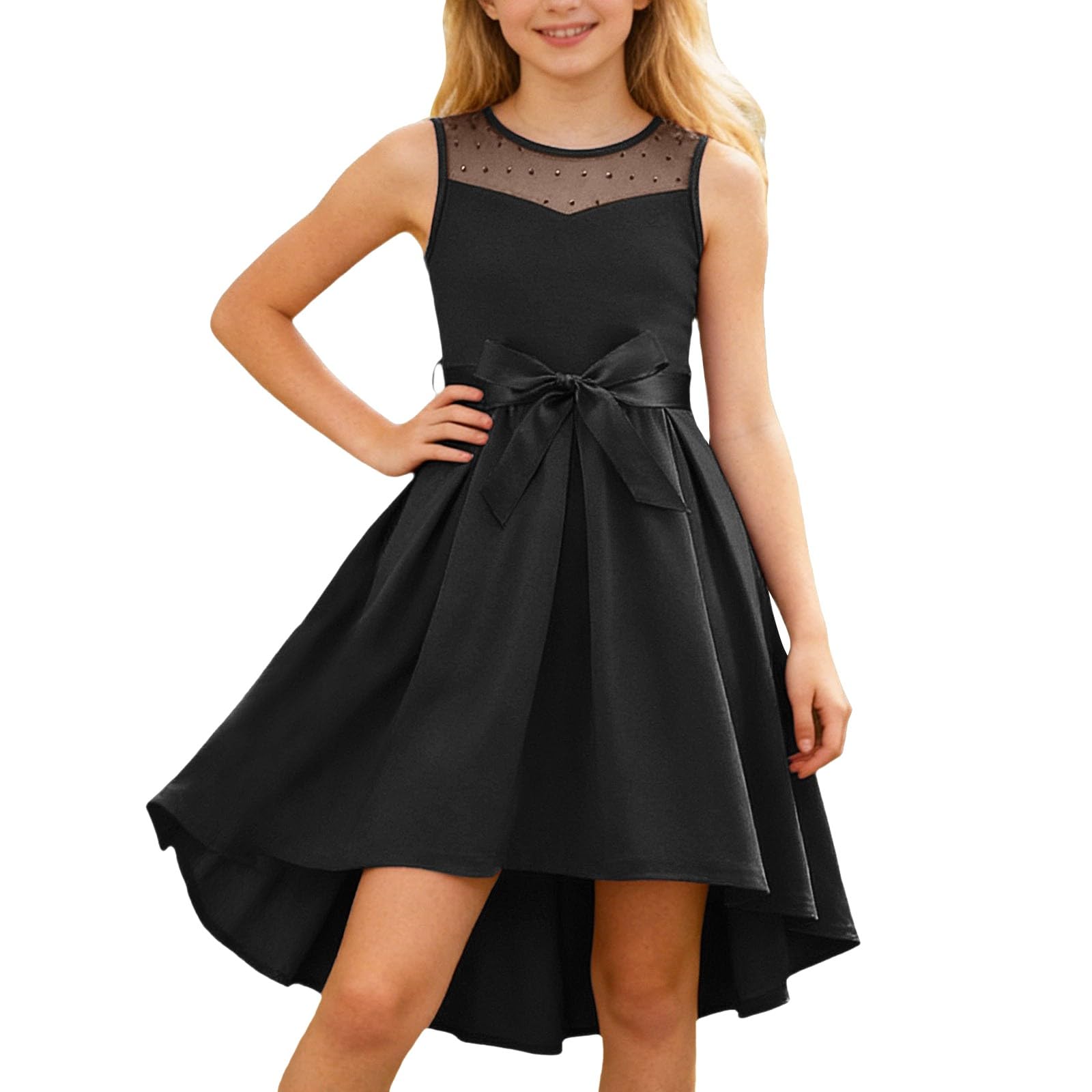 Vestito estivo da bambina, senza maniche, per feste, casual, alla moda, festivo, matrimonio, in rete, per compleanni, damigelle d'onore, linea ad A, prendisole