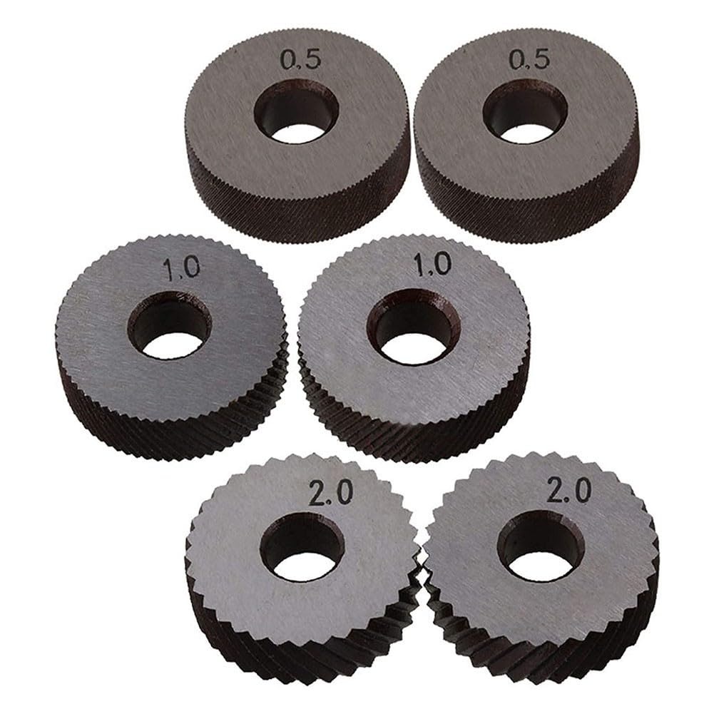 Netzförmige Rändelscheiben, 0,5/1,0/2,0 mm, HSS-Stahl für Drehmaschinen-Werkzeughalter, 6-teiliges Prägerad-Set mit 1 Halter