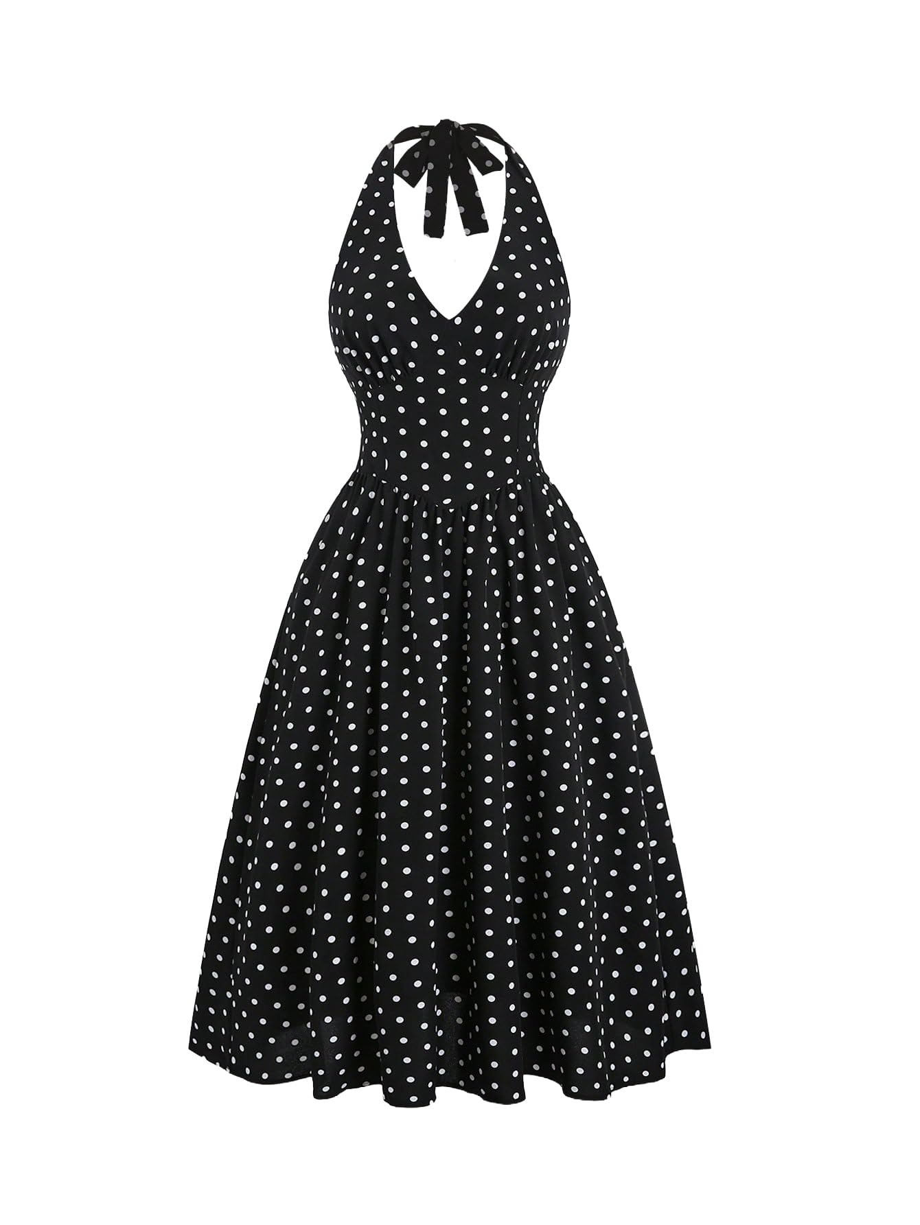 aahwan Polka Dots Halter Long Dress Backless A Line Flared Vintage Party Club Dresses for Women's & Girl's-picture-53