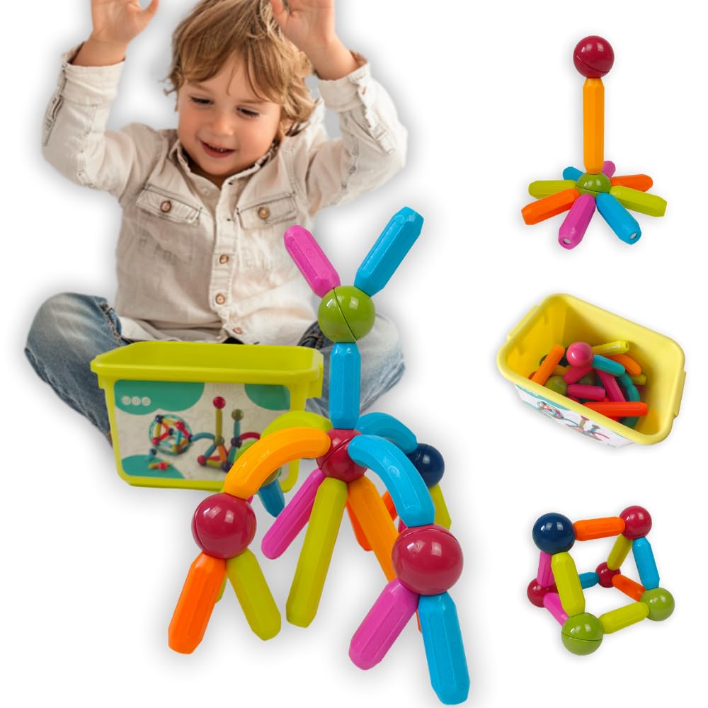 Juguete Viaje 3 Años. Juego para Niño de 3 Años de 31 Piezas de Construcción Compuesto por Imanes y Bolas. Juguete Magnético Educativo Didáctico 3D de Palos Magnéticos y Bolas Tipo Montessori