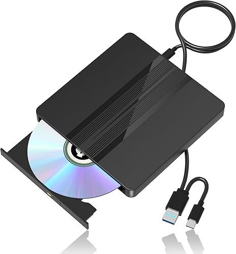 External CDDVD Drive for Laptop, USB CD DVD Disc Drive Reader Burner Player for Laptop, External CD-ROM +-RW Optical Drives for PC Desktop MacBook