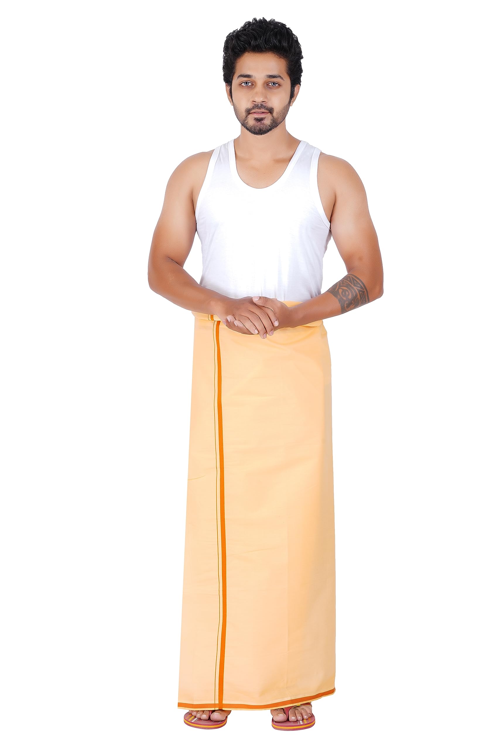 prakasam cotton Men's Single (1.30x2.00 mtrs-4 yard) Colour Solid HB border Men Dhoti-picture-56