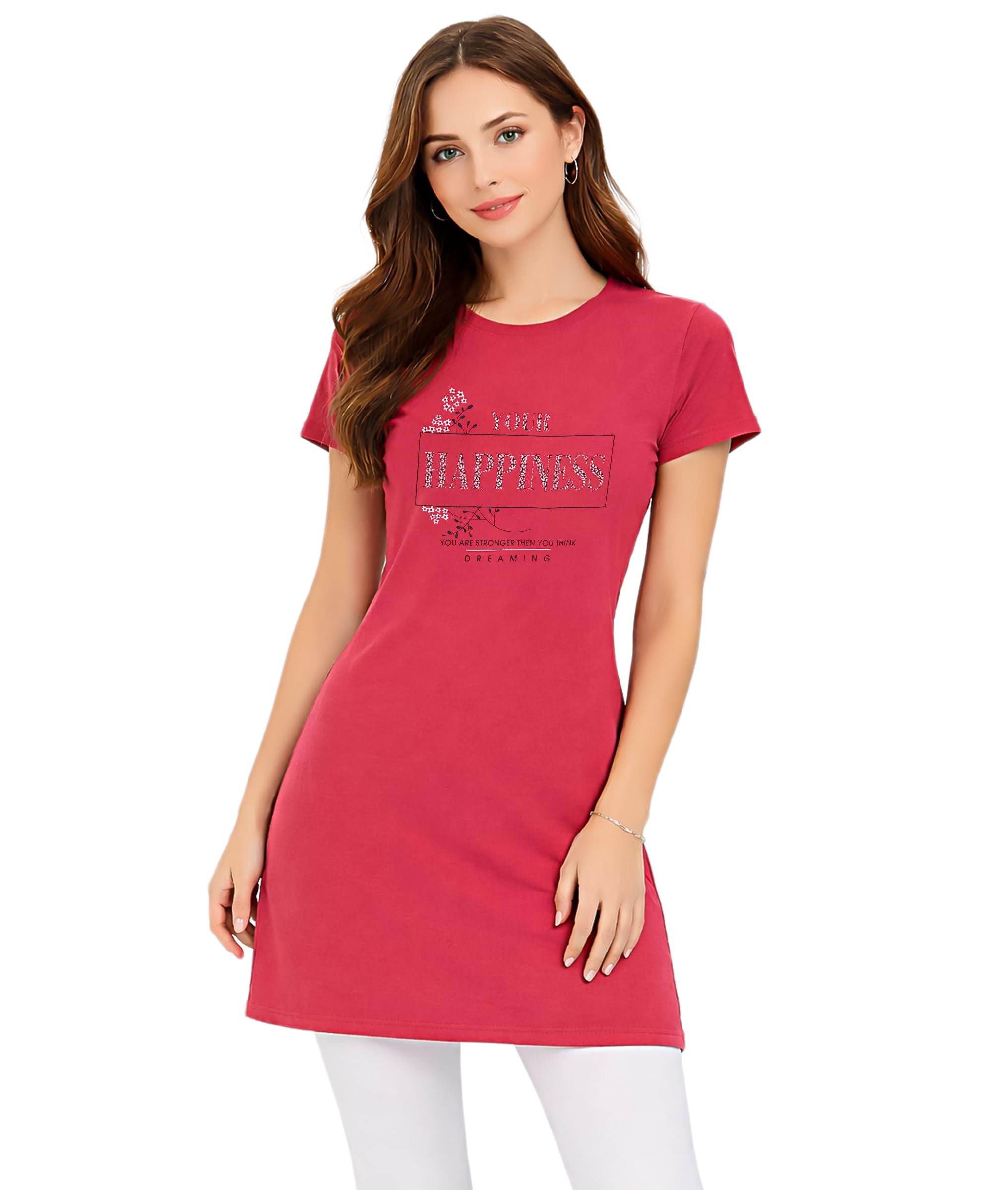 Global Desi Women Long T Shirt Cotton â€“ Summer Casual Graphic Longline Tee Top, Soft Breathable Tunic T Shirt, Short Sleeve Oversized in multi