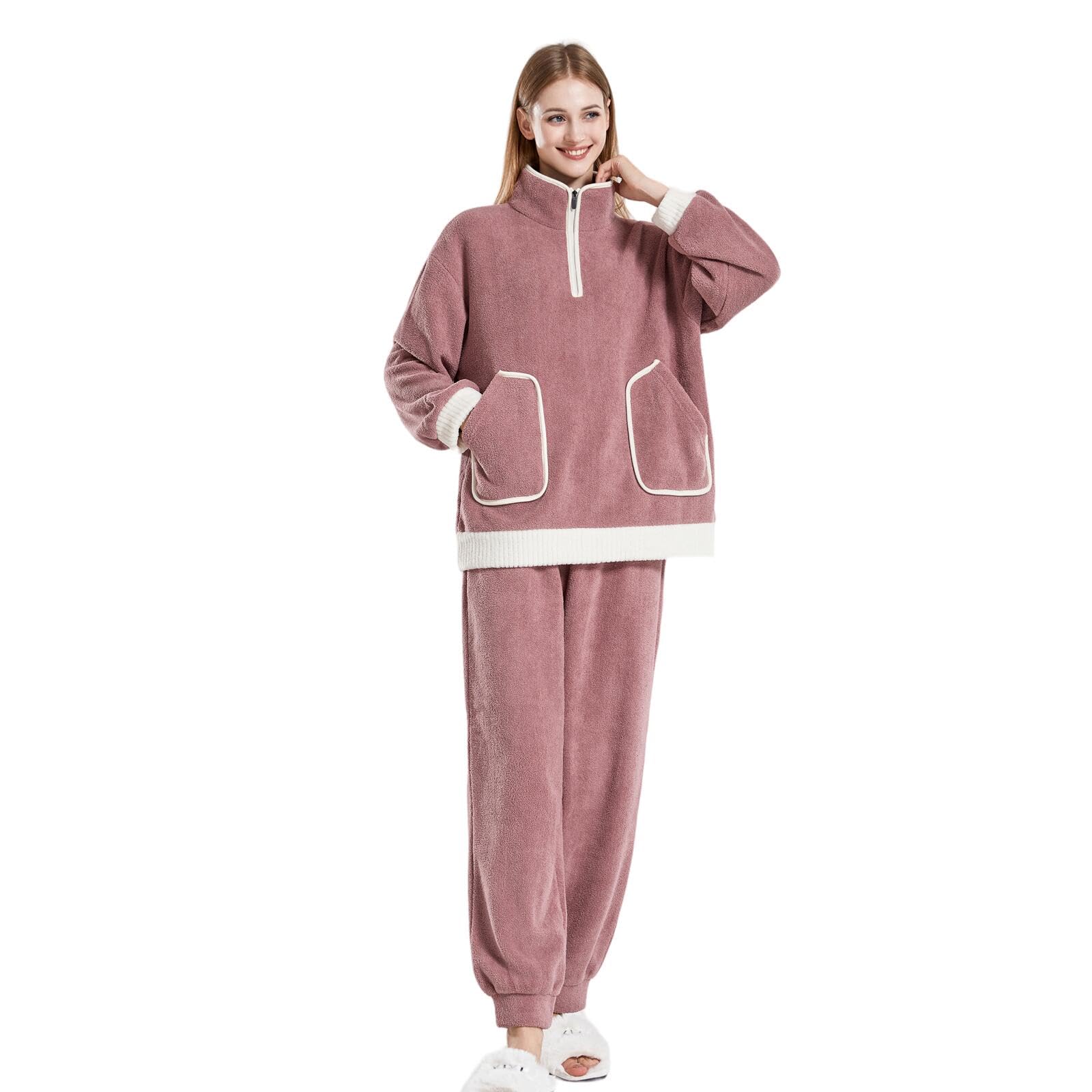 Pyjama d'hiver pour Femmes Pyjamas en Polaire Moelleux pour Hommes Et Femmes, Vêtements De Détente, Ensemble De Pyjamas Confortables Et Chauds-Un-L