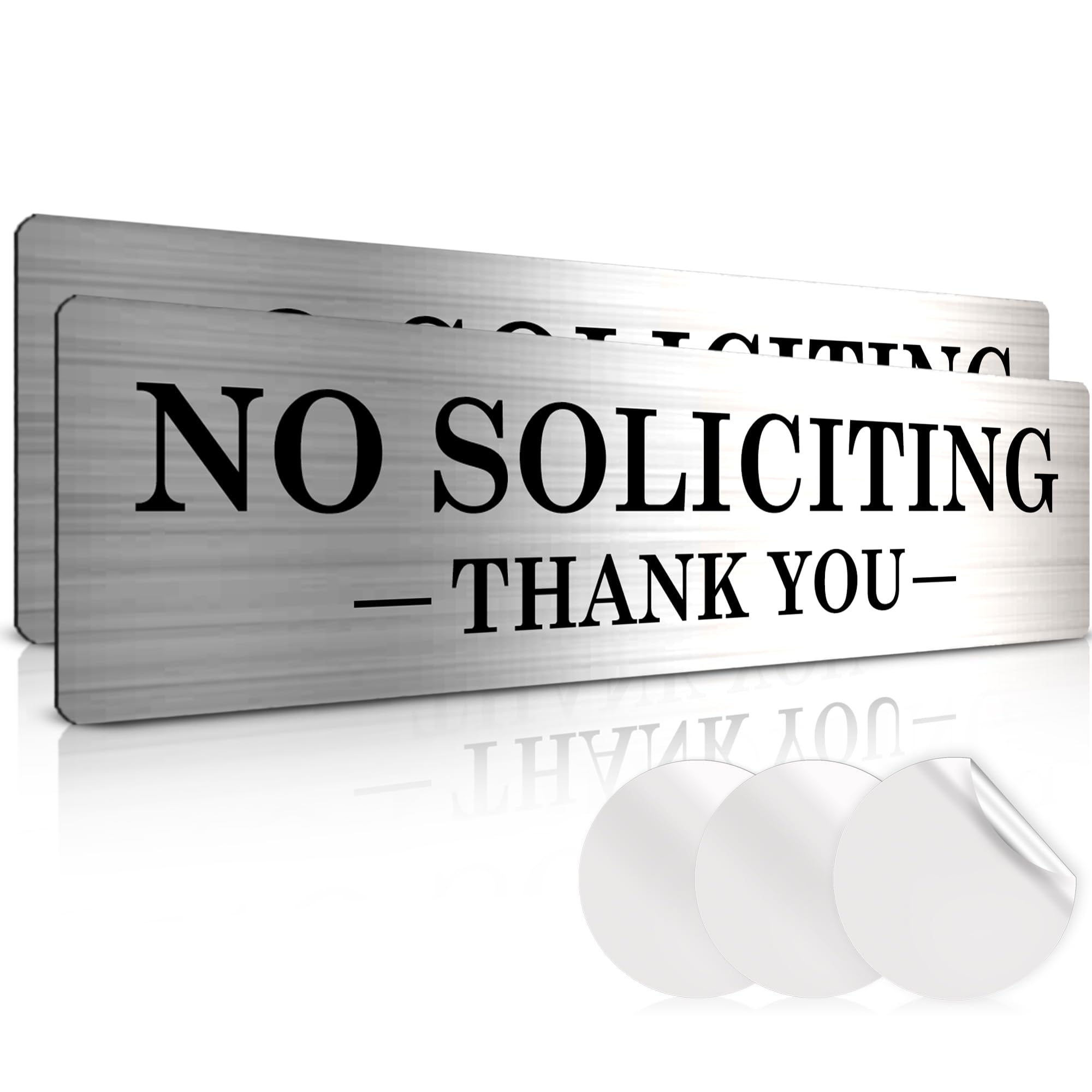 No Soliciting Sign for House - Brushed Silver - 2 Pack - 2.2" X 8.25" Acrylic – Ideal No Soliciting Signs for Front Door, Wall, Doorbell - Includes
