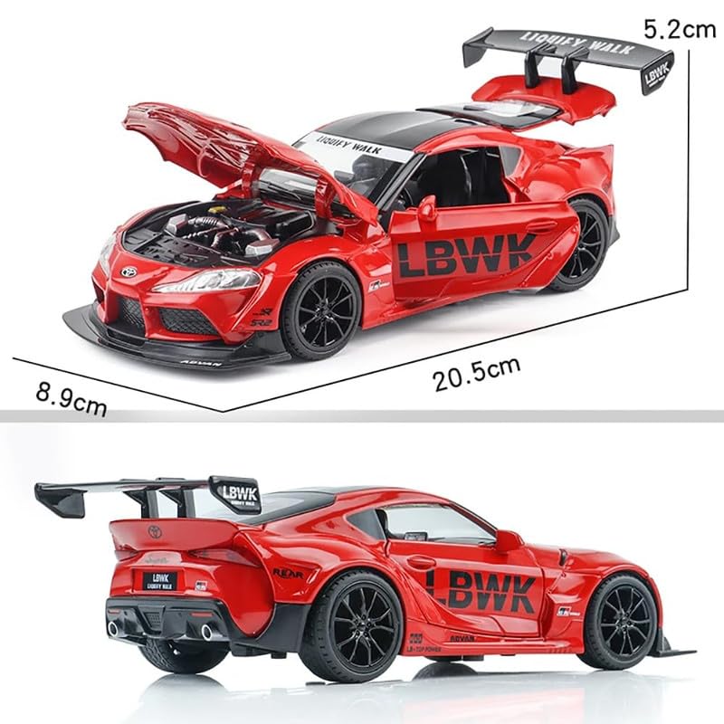 Image of Kids Model 1:24 Toyora Supra Die Cast Metal Car Pull Back Action Opening Doors with Realistic Engine Sound Lights Toy Car Gift for Boys - Red
