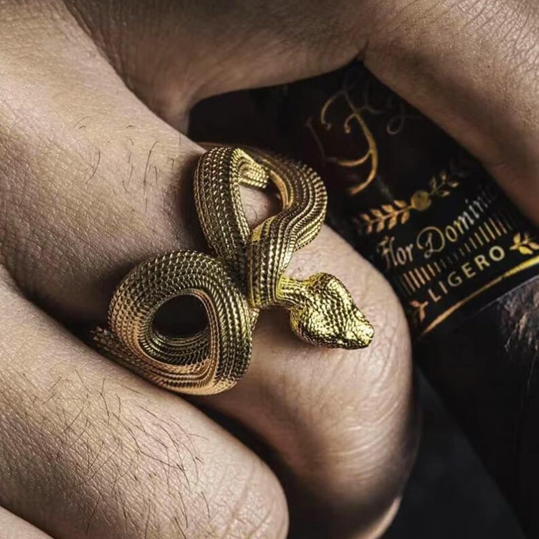 HAIXIAN Unisex Cool Wrap Snake Ring,Retro 14K Yellow Gold Plated Punk Gothic Cocktail Party Biker Snake Animal Ring for Men Women - Image 5