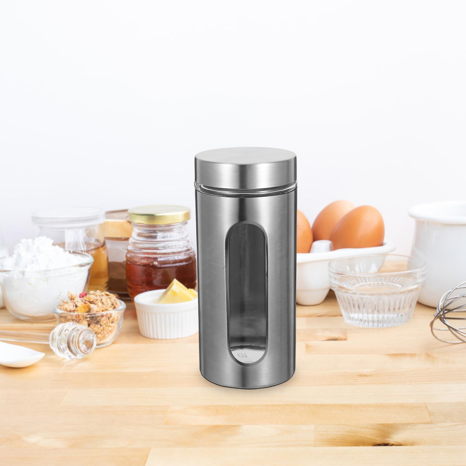 Contenitore Ermetico per Alimenti in Acciaio Inossidabile con Vetro Visibile Barattolo Sigillato per Conservazione Pasta e Caffè Serbatoio Salva Freschezza per Cucina