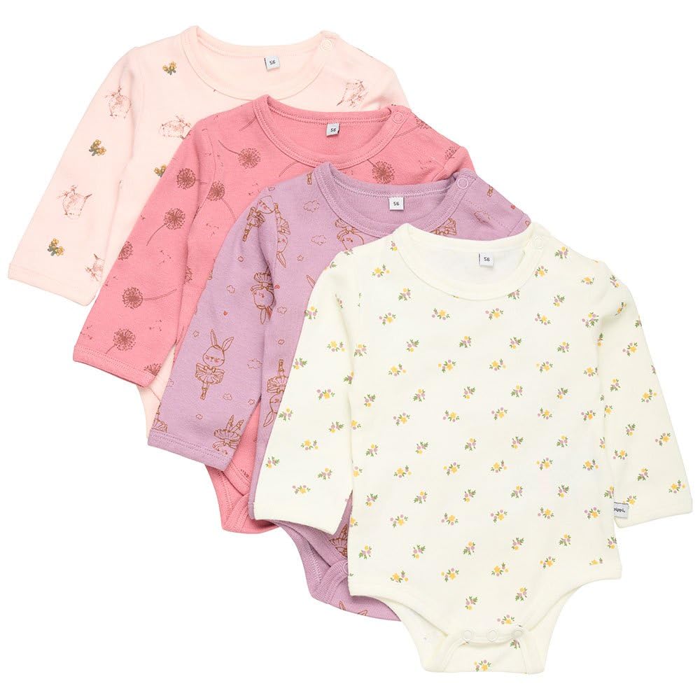 Pippi Unisex Baby Body LS AO-Printed (4-pak) bielizna dziecięca, róża, 92, Dusty Rose, 92