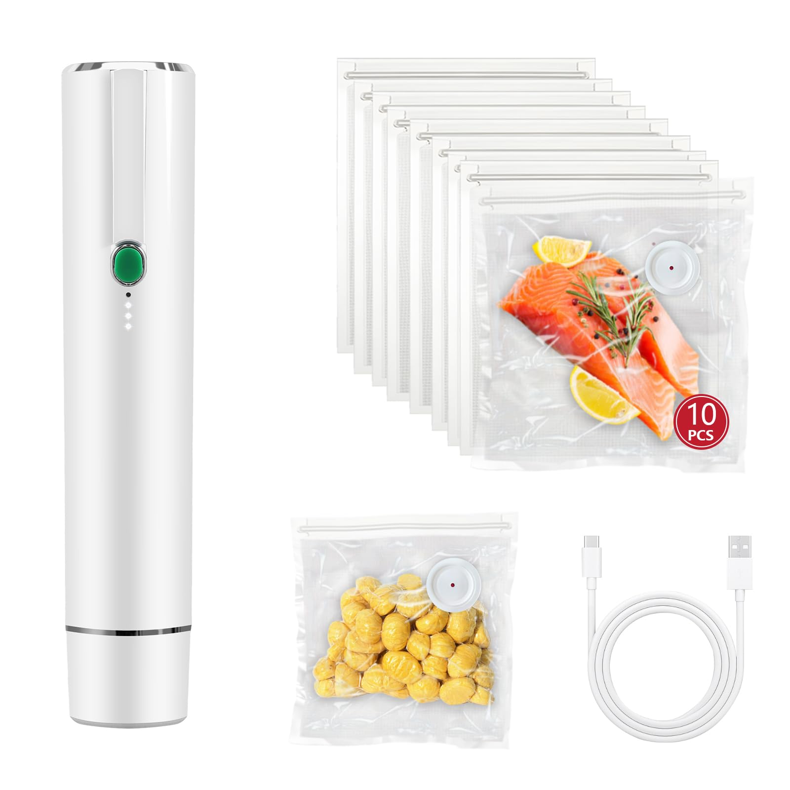 Vacuum Sealer Machine, Handheld Compact Vacuum Sealer, Equipped With 10 Vacuum Sealed Storage Bags