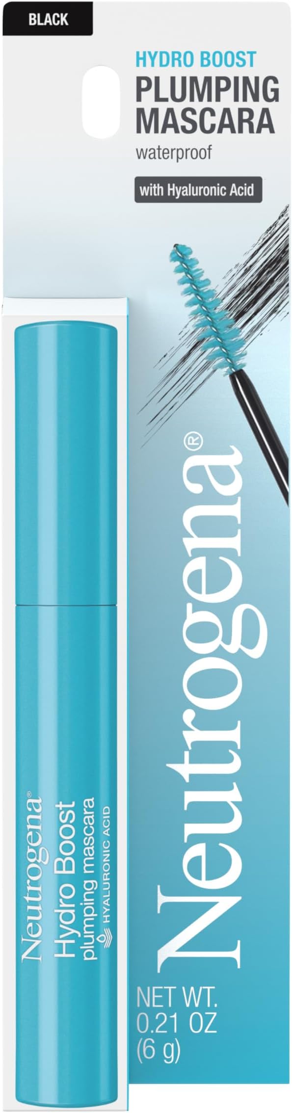 Neutrogena Hydro Boost Waterproof Plumping Mascara Enriched with Hydrating Hyaluronic Acid, Vitamin E, and Keratin for Dry or Brittle Lashes, Black 07,.21 oz