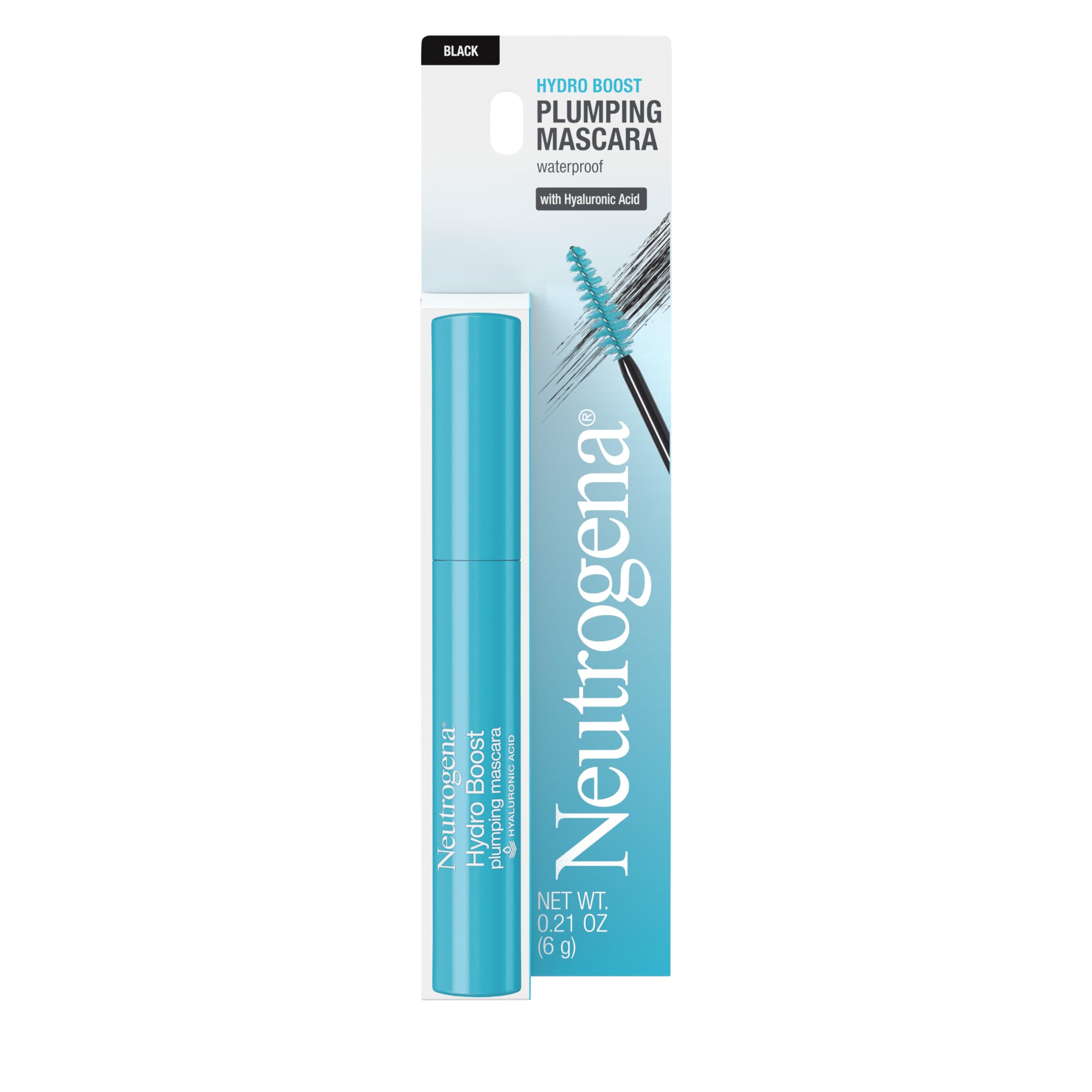 Neutrogena Hydro Boost Waterproof Plumping Mascara Enriched with Hydrating Hyaluronic Acid, Vitamin E, and Keratin for Dry or Brittle Lashes, Black 07,.21 oz