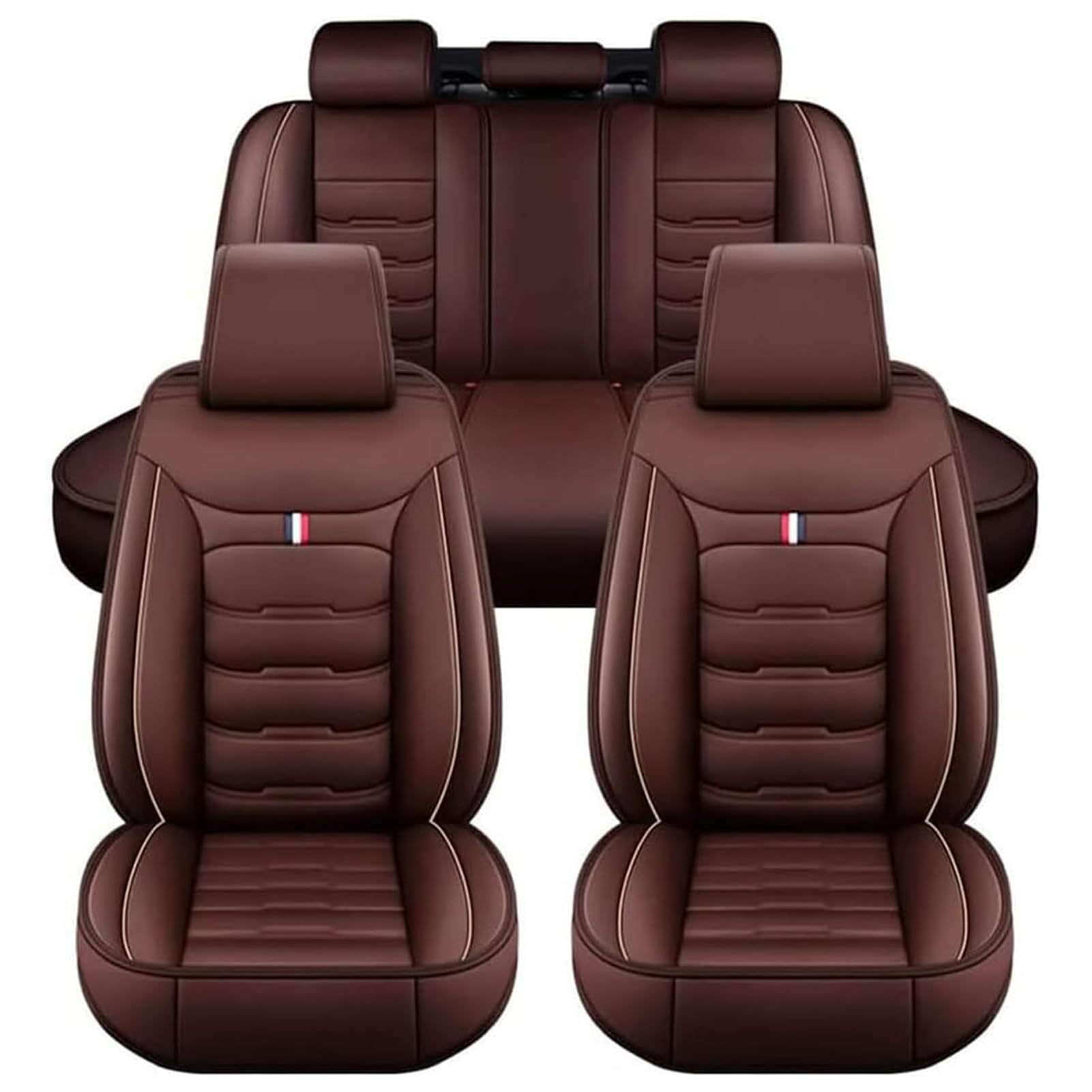 Lzlmcclm Coffee/A Leather Full Set Car Seat Covers For Audi A4 B8 8K Allroad A4 B9 Avant A4 B9 Allroad A5 B8 8T, 5 Seats Waterproof Breathable Seat Cushion Protector Covers Interior Accessories,