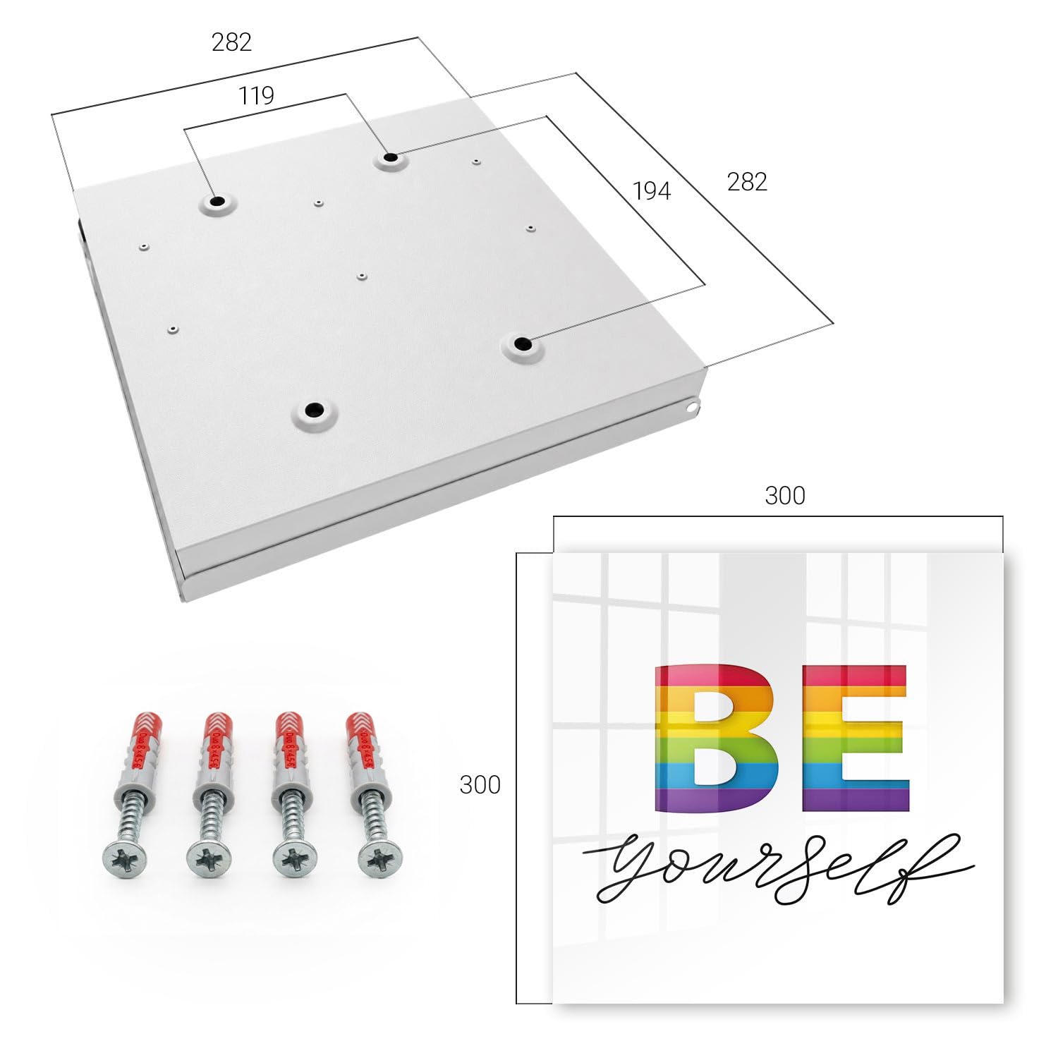 Tulup Armario para Llaves 30x30 cm | Blanco | Derecha | Montaje en Pared | Motivación auténtica | de Metal | Frente Decorativo de Cristal | Kit de Montaje Incluido | Organizador | 50 Ganchos