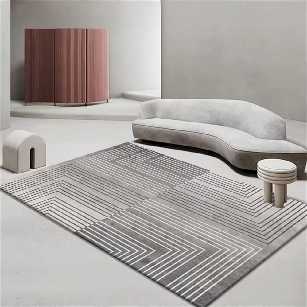 Tapis de salon carre grand format gris géométrique moderne 180X280CM