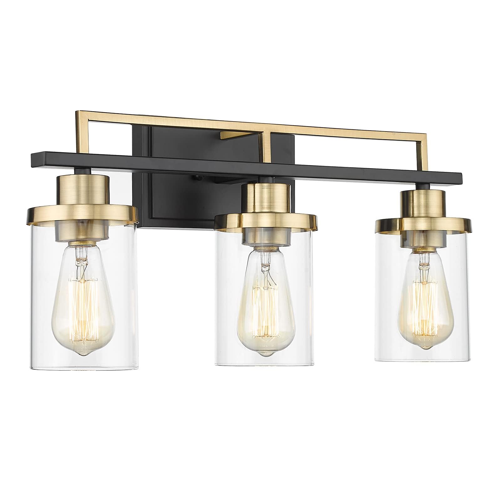 Photo 1 of Emliviar 3-Light Bathroom Vanity Light Fixtures - Black and Gold Finish with Clear Glass, YCE238B-3W BK+BG