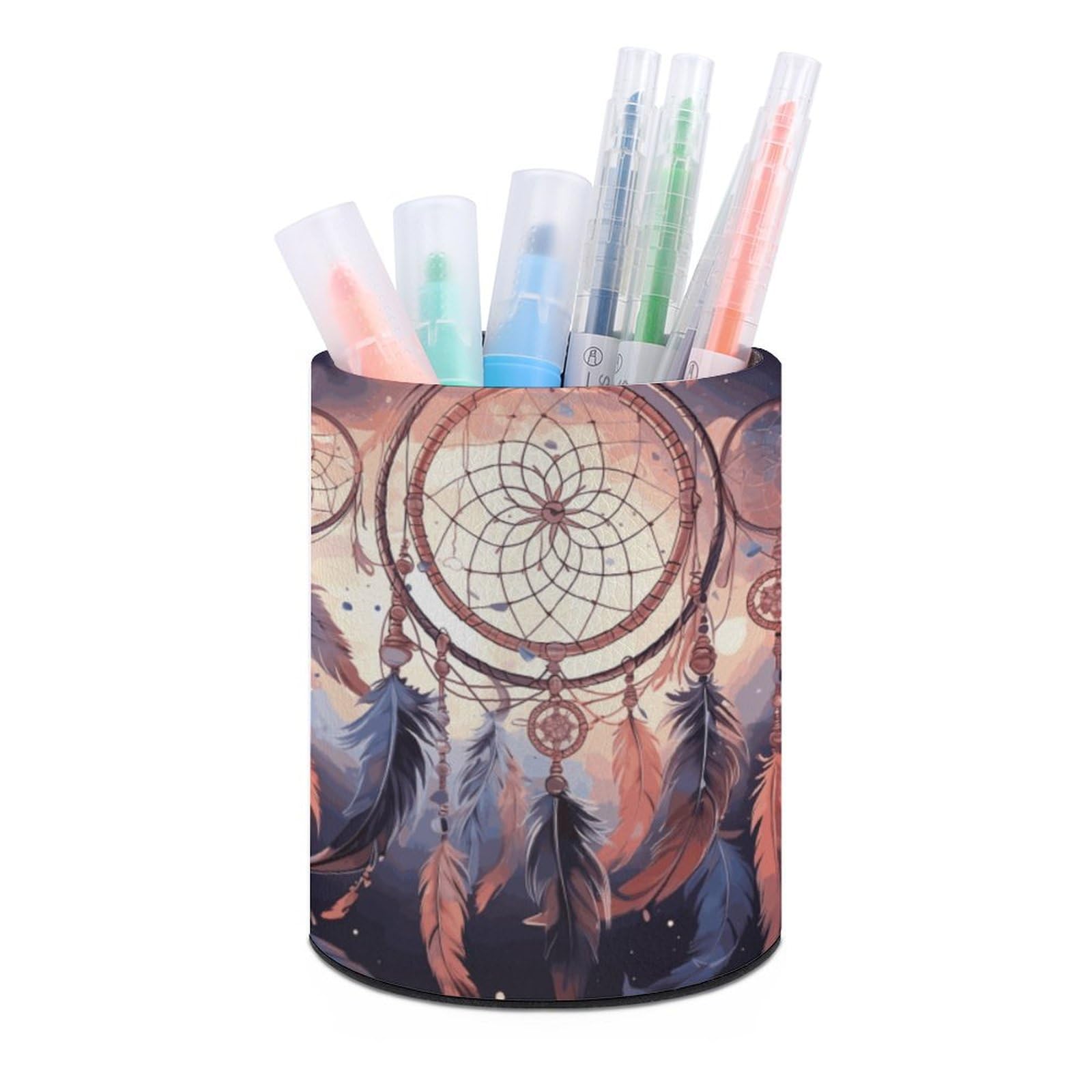 JTREHY Round Pen Holder,Native American Dream Catcher Printed Makeup Brush Storage Box for Home Office Dressing Table