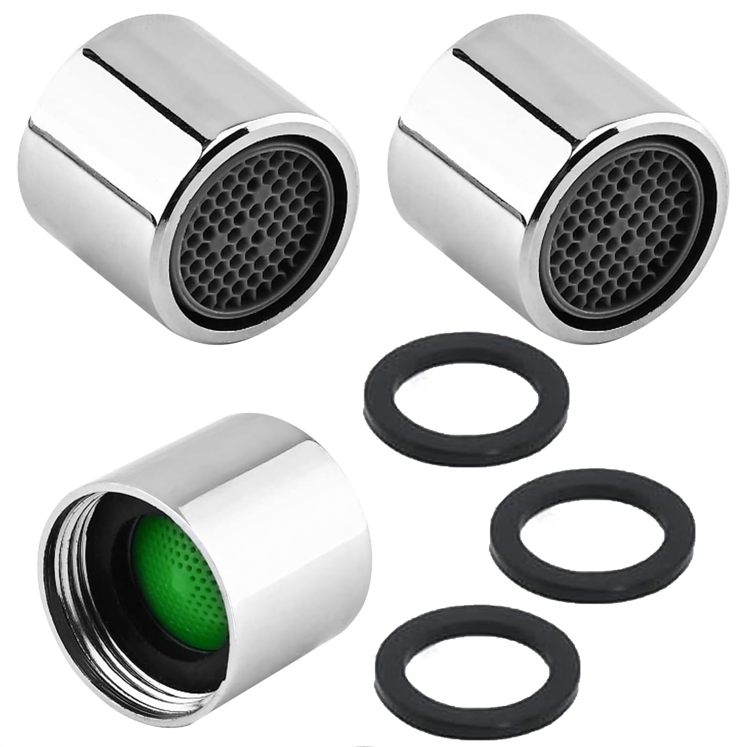 Tap Aerator Aerator M18 3 Pieces 18 mm Thread Metal Tap Attachment, Water Saving Aerator Filter with Chrome Brass Housing & Seal for Kitchen, Bathroom, Sink