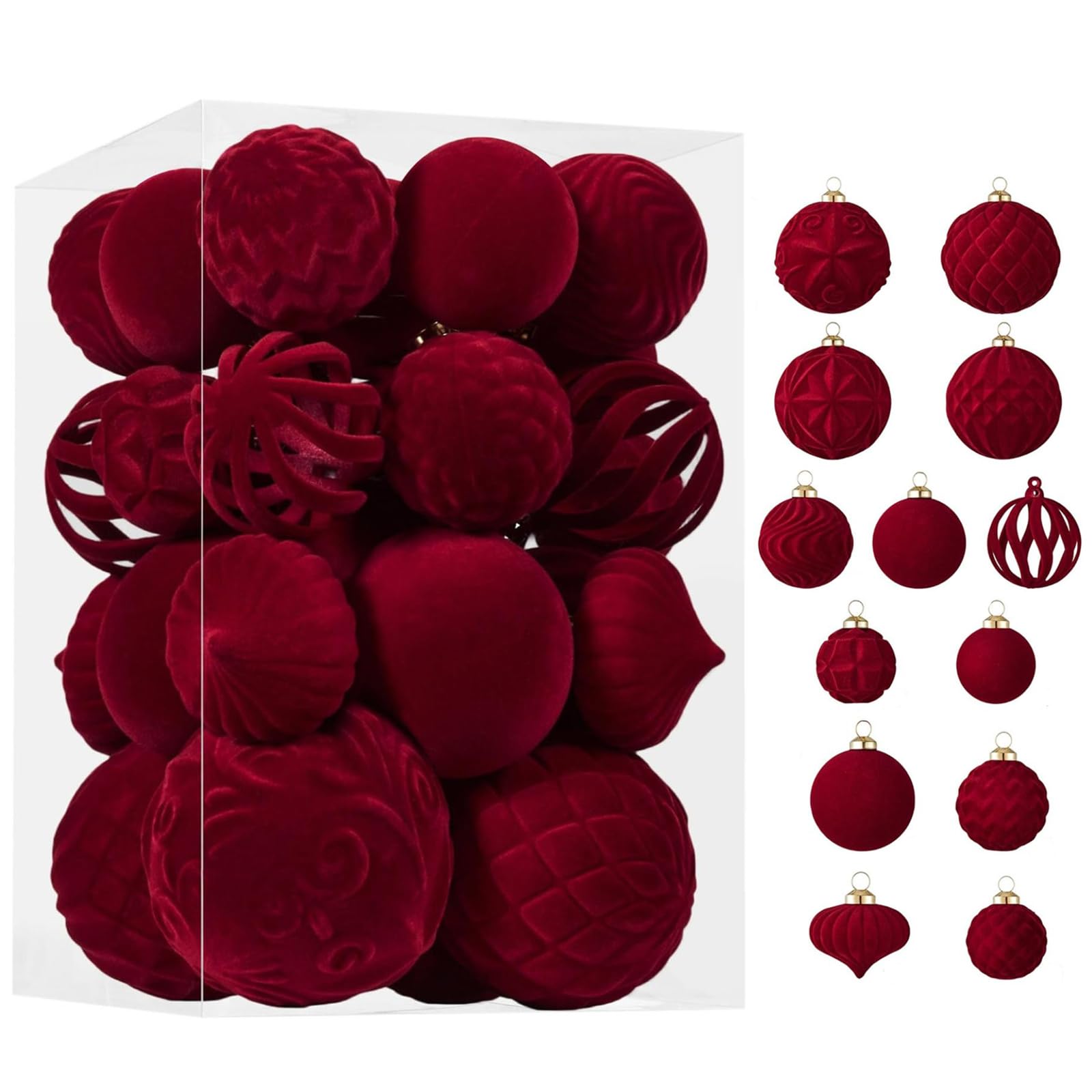 Weihnachtsschmuck, 30 Stück, samtbeflockte, bruchsichere Kugeln für Urlaubsdekoration, roter Samt, Weihnachtsbaumschmuck für Zuhause, Party, Feste