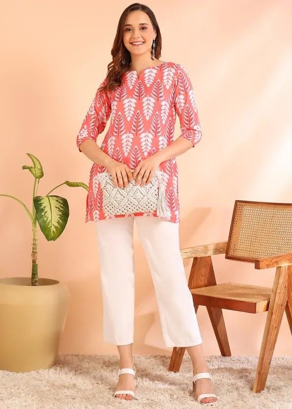 Image of Women's Short Kurti in TopsTunic Rayon Cotton Blend | Ladies Ethnic Tunic